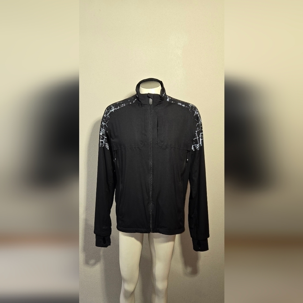 LULULEMON Wet+Dry+Warm Black Full-Zip Windbreaker Jacket w/ Logo Trim Men's